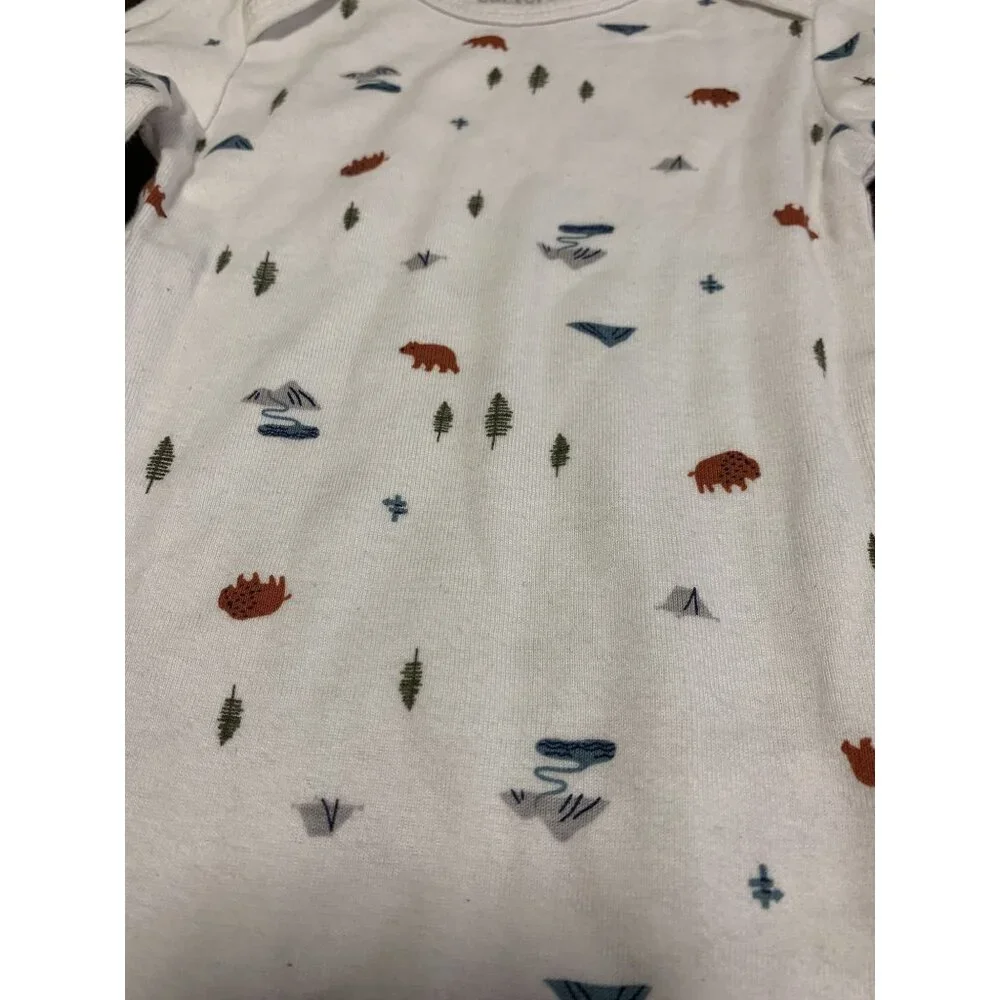 Carters 18M Long-Sleeve White‎ Cotton Bodysuit Outdoor Theme Bears Trees